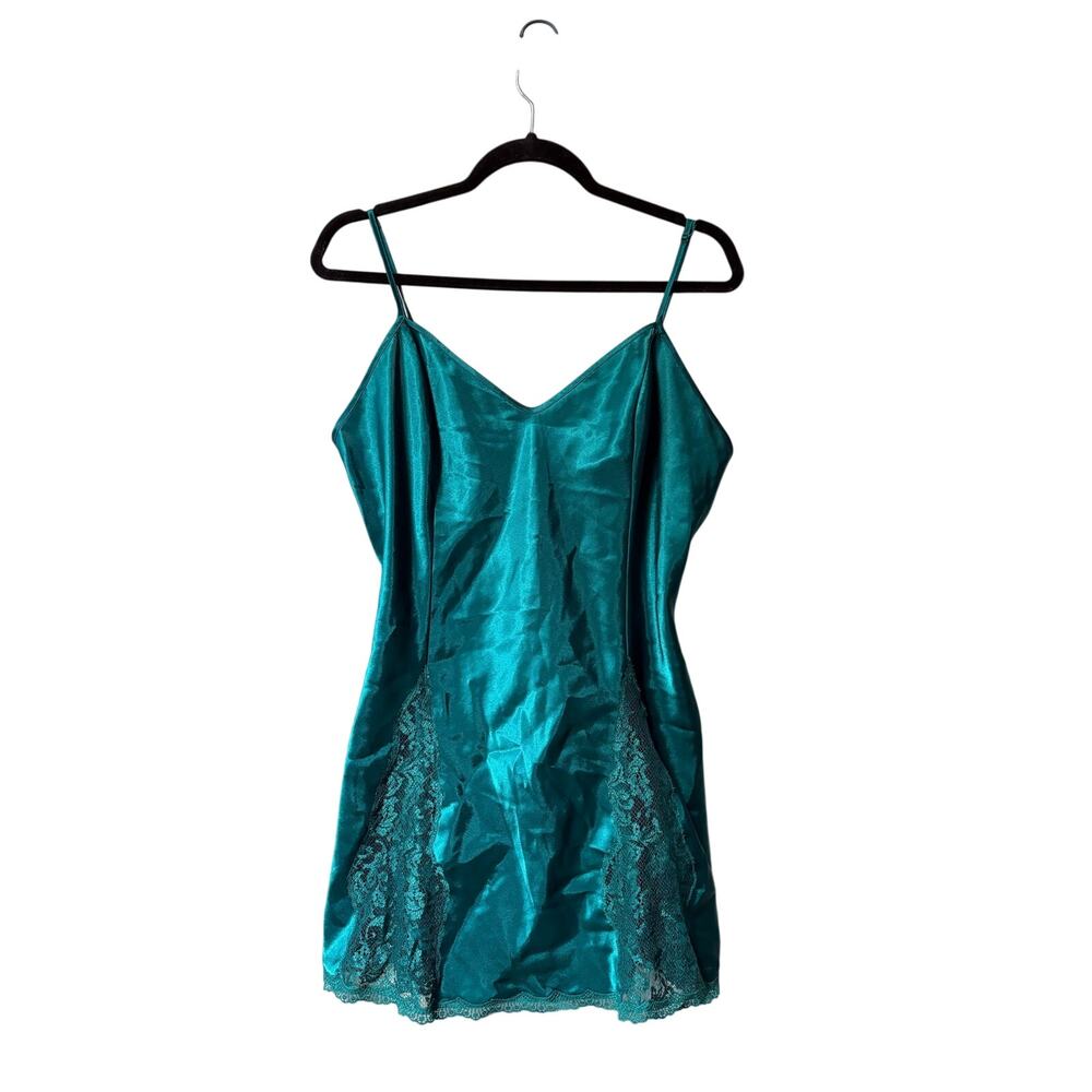 Vintage Victoria's Secret Lace Silky Camisole Nightgown Teddy Green Slip Dress